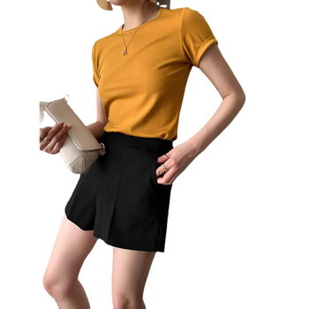 Casual kratke hlače visokog struka s A-linijom, efekt zatezanja, poliester 70–80%, ljeto 2023, visokotemperaturna obrada