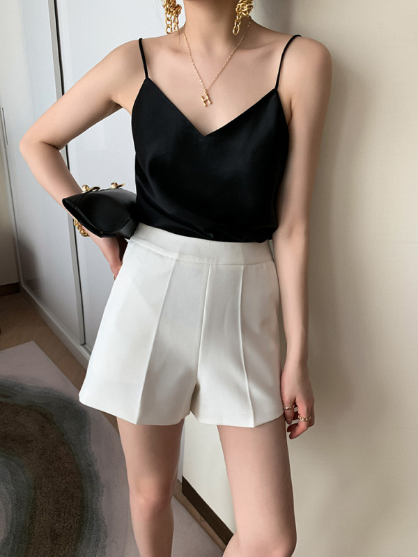 Casual kratke hlače visokog struka s A-linijom, efekt zatezanja, poliester 70–80%, ljeto 2023, visokotemperaturna obrada