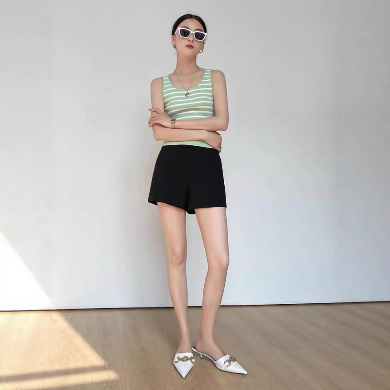 Casual kratke hlače visokog struka s A-linijom, efekt zatezanja, poliester 70–80%, ljeto 2023, visokotemperaturna obrada