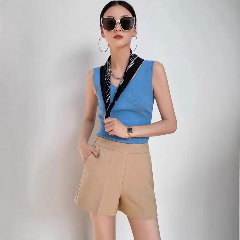 Casual kratke hlače visokog struka s A-linijom, efekt zatezanja, poliester 70–80%, ljeto 2023, visokotemperaturna obrada