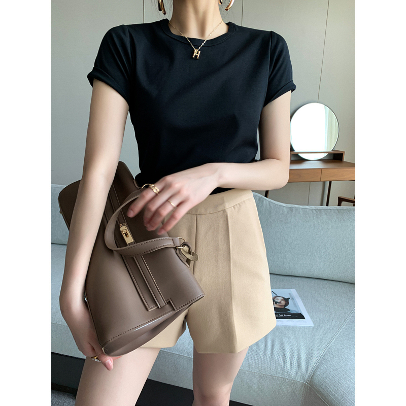 Casual kratke hlače visokog struka s A-linijom, efekt zatezanja, poliester 70–80%, ljeto 2023, visokotemperaturna obrada