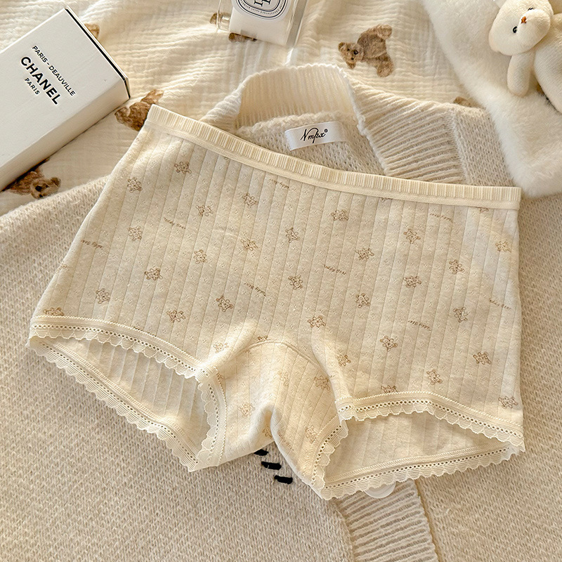 Dva-u-jedan antibakterijski bešavni boxer-legginsi za žene s cvjetnim uzorkom, pamuk, prozračan, srednja visina struka