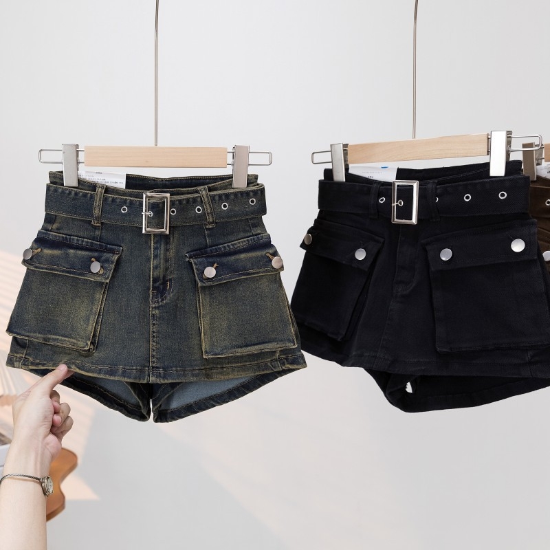 Női denim culotte rövidnadrág, magas derék, háromnegyed hossz, egyenes szabás, denim 80–90% pamut