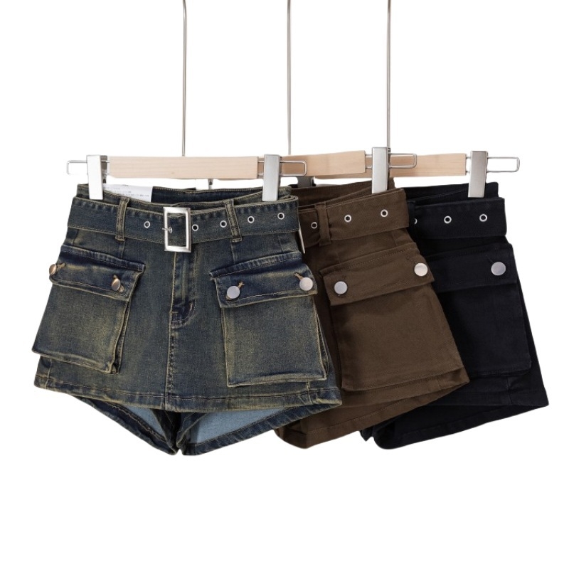 Női denim culotte rövidnadrág, magas derék, háromnegyed hossz, egyenes szabás, denim 80–90% pamut