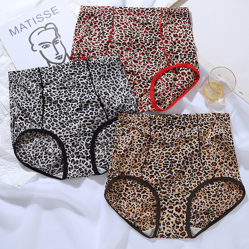 Ženske gaćice s leopard printom, visokim strukom, prozračni ice silk materijal, kontrola abdomena, antibakterijska podstava od pamuka