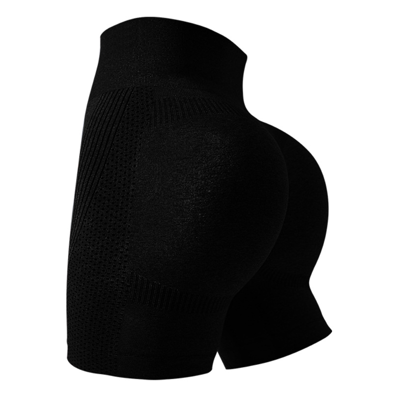 Be siūlių moterims aukštos juosmens jogos šortai – drėgmę šalinantis nailonas, 3/4 ilgis, siauras kirpimas