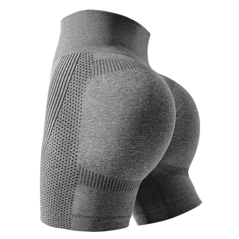 Be siūlių moterims aukštos juosmens jogos šortai – drėgmę šalinantis nailonas, 3/4 ilgis, siauras kirpimas