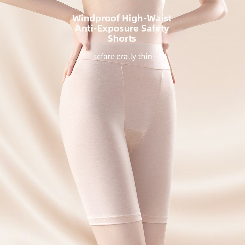 Sieviešu augsta vidukļa drošības šorti, 2‑in‑1 apakšveļa un šorti, adītas viskozes audums, kokvilnas oderējums