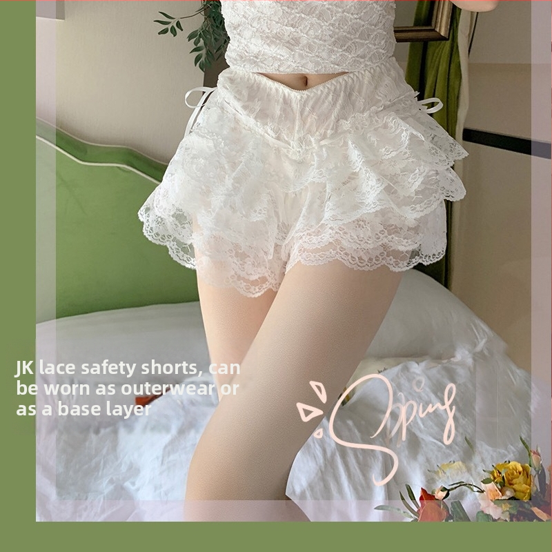 Pettiskirts ar iebūvētiem drošības šortiņiem, piecu slāņu mežģīņu jacquard dizains, viduklis vidējs, caurspīdīguma novēršana, vasaras elpojošs komforts