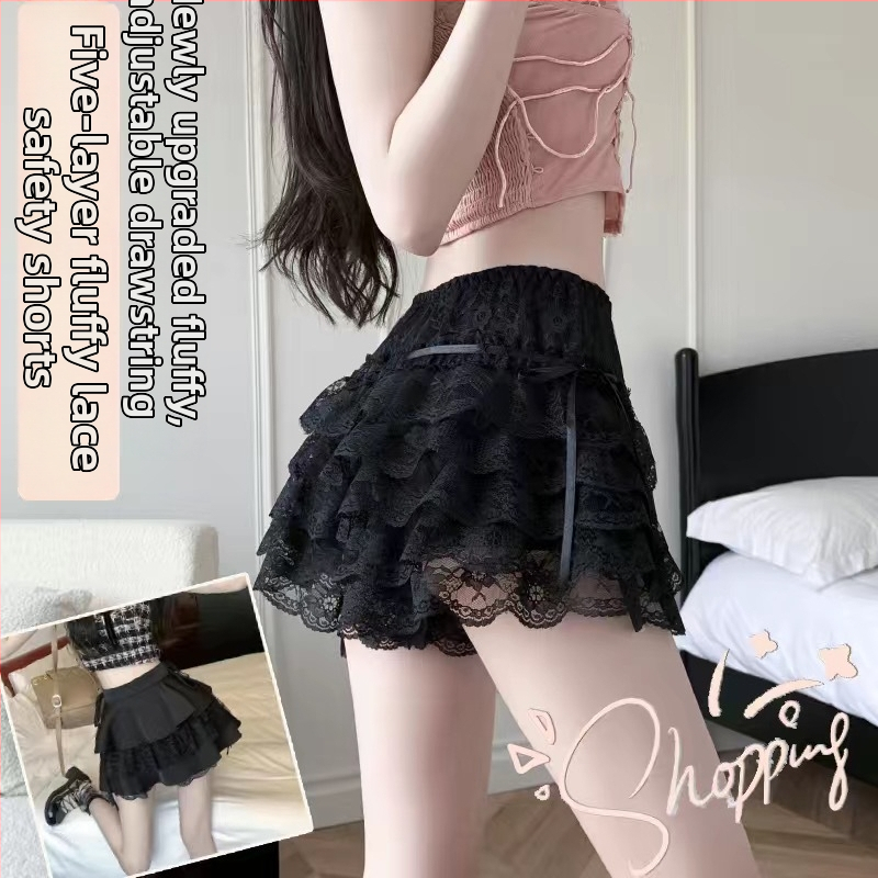 Pettiskirts ar iebūvētiem drošības šortiņiem, piecu slāņu mežģīņu jacquard dizains, viduklis vidējs, caurspīdīguma novēršana, vasaras elpojošs komforts