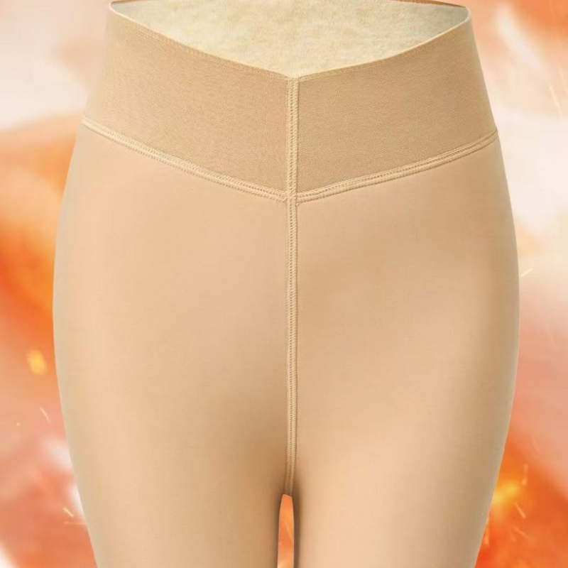 Ženske tajice za jesen-zimu s fleece podstavom, crne sjajne 500D, oblikovanje nogu i podizanje stražnjice