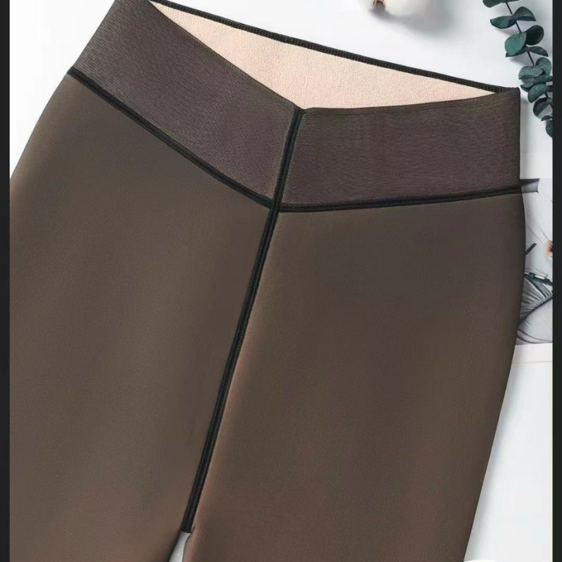 Ženske tajice za jesen-zimu s fleece podstavom, crne sjajne 500D, oblikovanje nogu i podizanje stražnjice