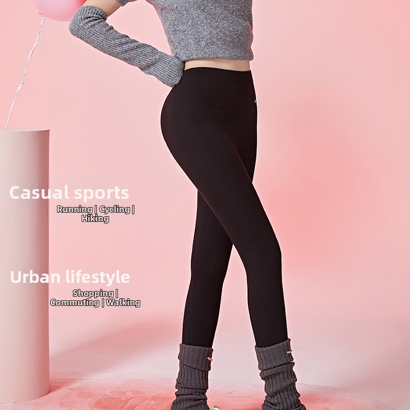 Дамски дълги йога леггинси от памук и спандекс, висока талия за контрол на корема, тесен силует, зимна дебелина