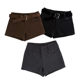 Дамски шорти от вълнено-полиестерова смес, три четвърти дължина, нисък талия, дебела зимна материя, корейско-японски свободен стил