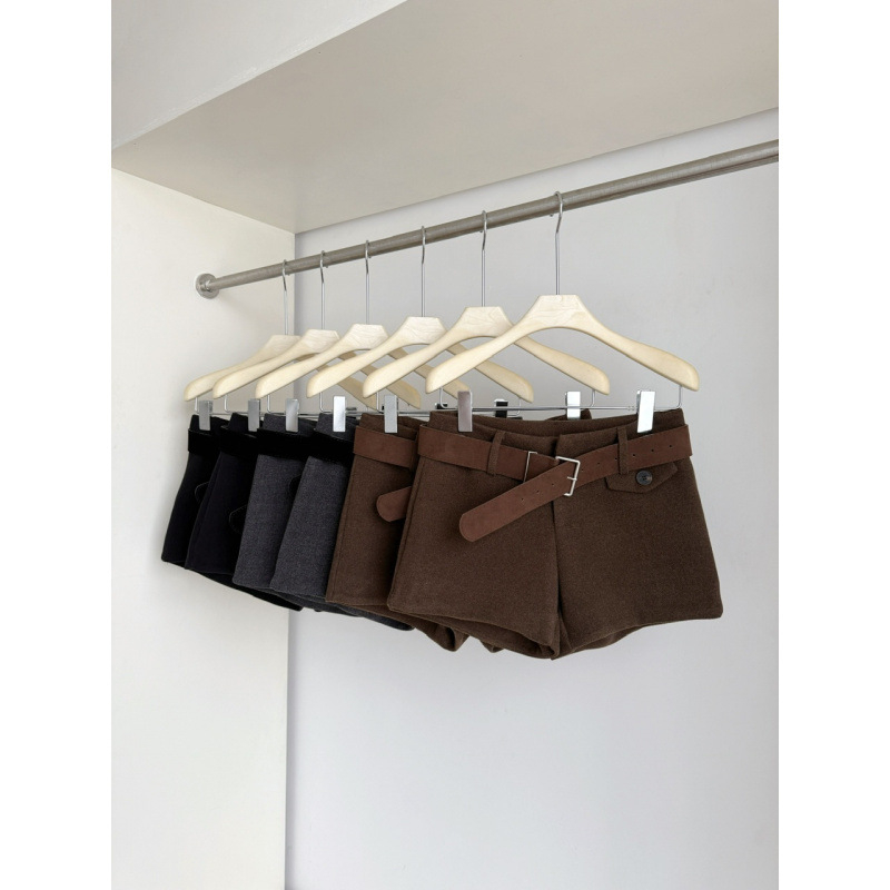 Női gyapjú-poliészter keverék rövidnadrág, háromnegyedes hossz, alacsony derekú, vastag anyag, koreai-japán lazább stílus