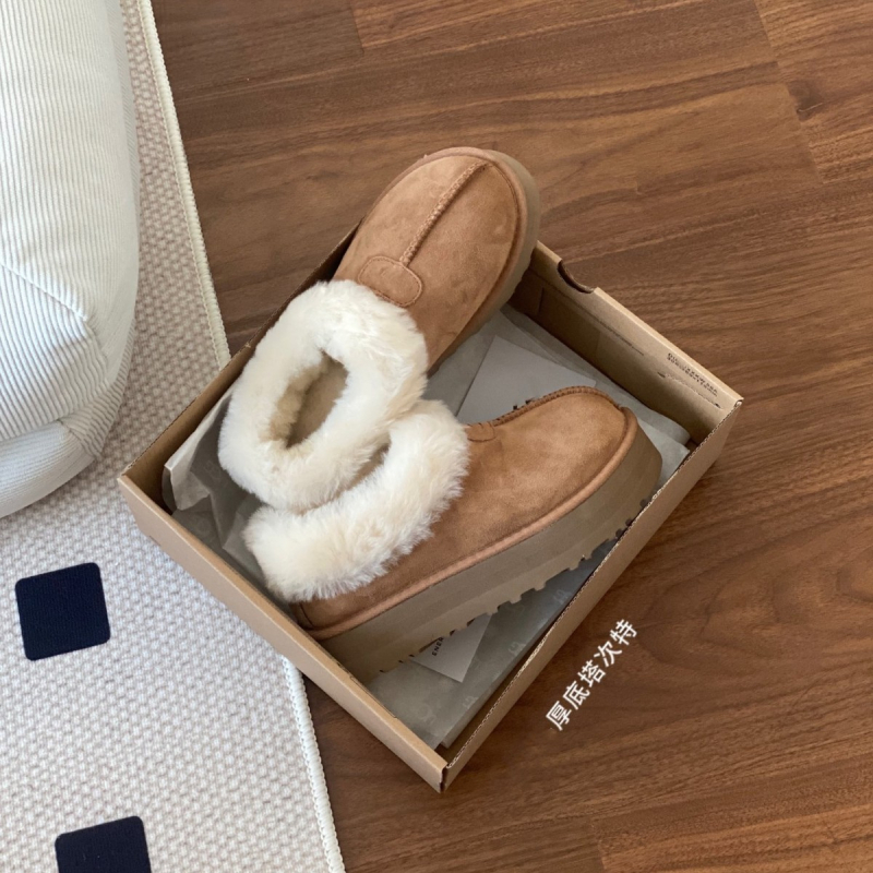 Ženske čizme za snijeg s debelom potplatom i platformom, gornji dio od krznenog materijala, unutarnja ovčja vuna, EVA potplat, niski dizajn slip-on, platforma 3,5 cm