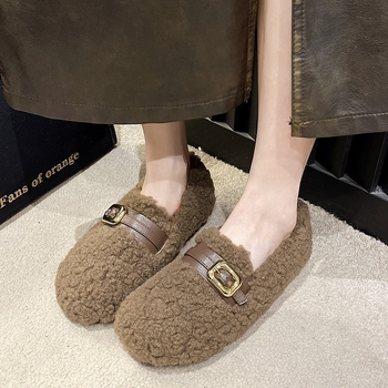 Ženske zimske slip-on cipele s umjetnim kratkim krznom, pamukaste cipele s gumom, okrugli vrh
