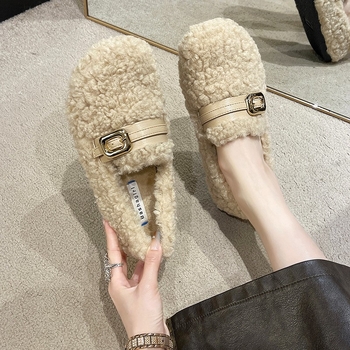 Ženske zimske slip-on cipele s umjetnim kratkim krznom, pamukaste cipele s gumom, okrugli vrh