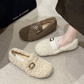 Ženske zimske slip-on cipele s umjetnim kratkim krznom, pamukaste cipele s gumom, okrugli vrh