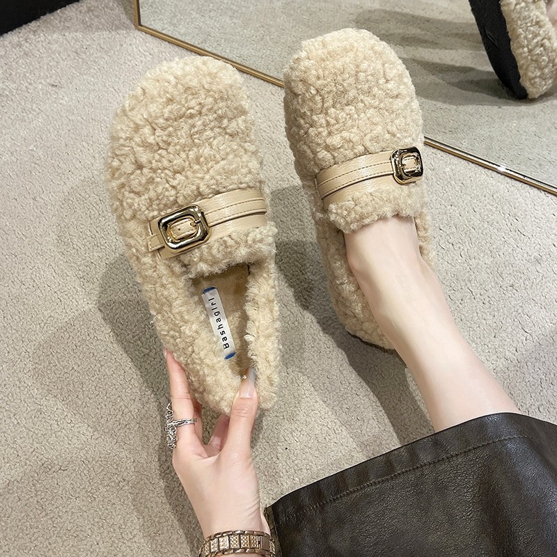 Ženske zimske slip-on cipele s umjetnim kratkim krznom, pamukaste cipele s gumom, okrugli vrh