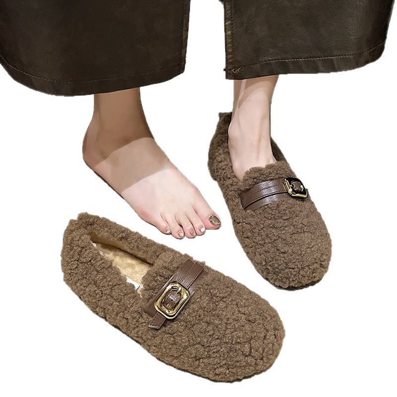 Ženske zimske slip-on cipele s umjetnim kratkim krznom, pamukaste cipele s gumom, okrugli vrh