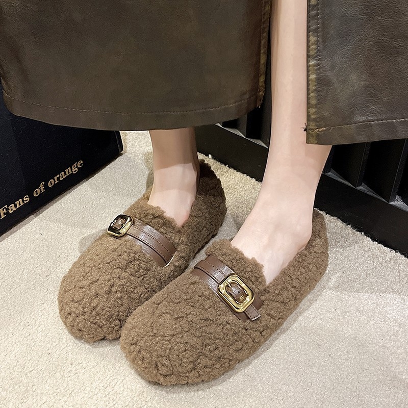 Ženske zimske slip-on cipele s umjetnim kratkim krznom, pamukaste cipele s gumom, okrugli vrh