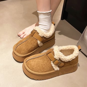 Dámske zimné čižmy s hrubou podrážkou, fleecová podšívka, korejský štýl, guľatá špička, podpätok 3–5 cm (plyšová výstelka)