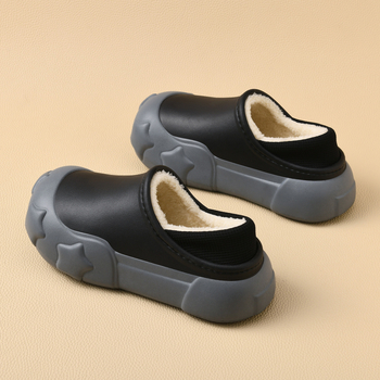 Papuci de iarnă din bumbac, căptușiți cu blană, parte superioară EVA, talpă EVA, 3–5 cm înălțime a călcâiului