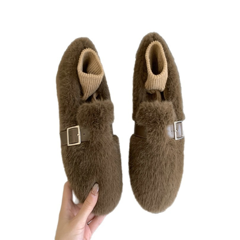 Ženske pamukne tenisice s umjetnom krznom, unutarnje povećanje visine 5 cm, gumeni potplat, niski gornji dio, okrugli vrh