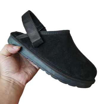 Papuci de iarnă pentru interior, femei, cu Velcro, piele de vacă pe exterior, căptușeală din lână artificială, talpă PU, gleznă joasă, toc 2,5 cm