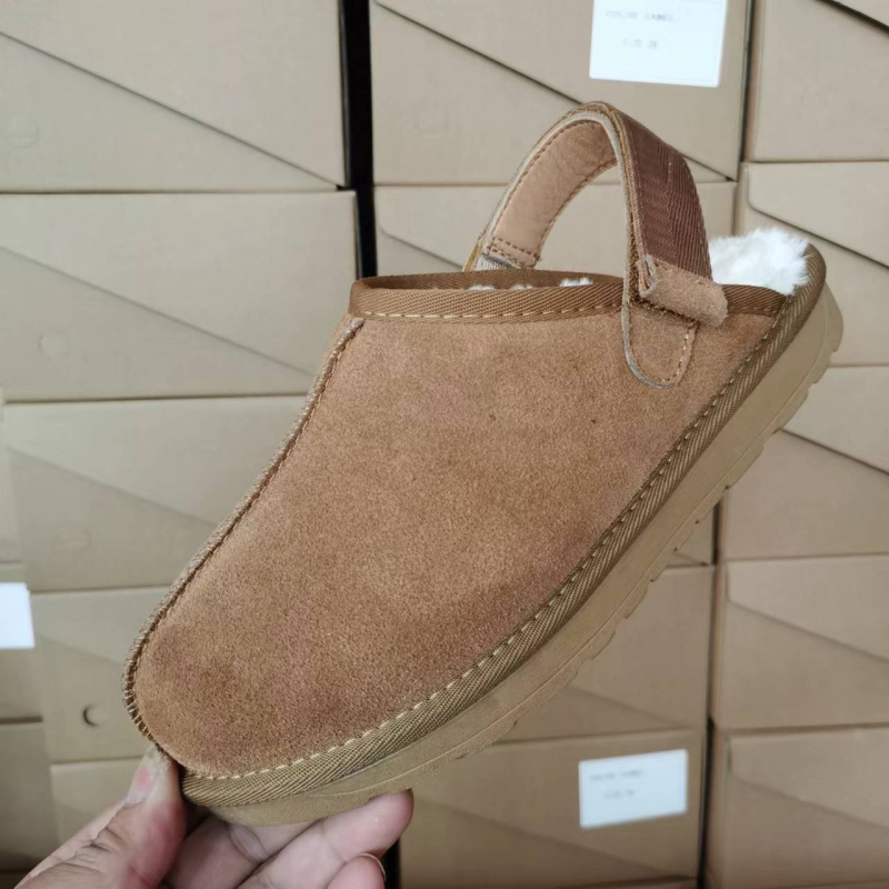 Papuci de iarnă pentru interior, femei, cu Velcro, piele de vacă pe exterior, căptușeală din lână artificială, talpă PU, gleznă joasă, toc 2,5 cm