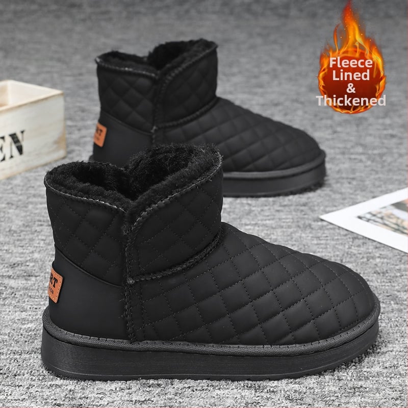 Ženské zimné krátke čižmy, kórejský štýl, Slip-On, PU vrchnok, fleecová podšívka, gumová podrážka, nízky podpätok, protišmykové