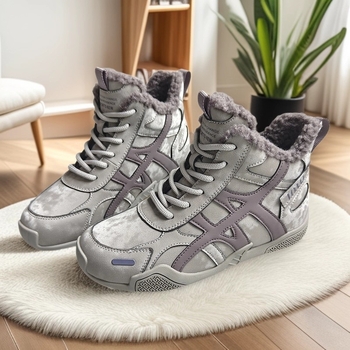 Pantofi de iarnă pentru femei, cu înălțime peste gleznă, căptușeală velur, exterior din piele sintetică, interior din bumbac, talpă din cauciuc