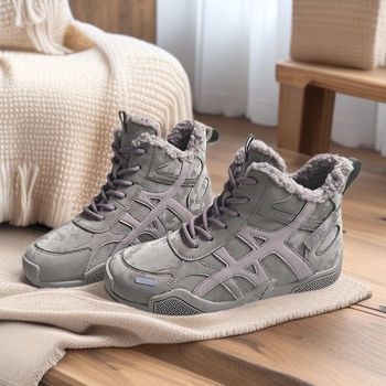 Pantofi de iarnă pentru femei, cu înălțime peste gleznă, căptușeală velur, exterior din piele sintetică, interior din bumbac, talpă din cauciuc