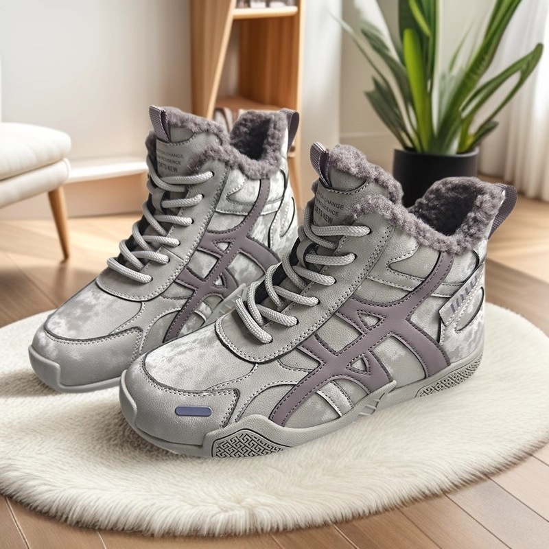Pantofi de iarnă pentru femei, cu înălțime peste gleznă, căptușeală velur, exterior din piele sintetică, interior din bumbac, talpă din cauciuc
