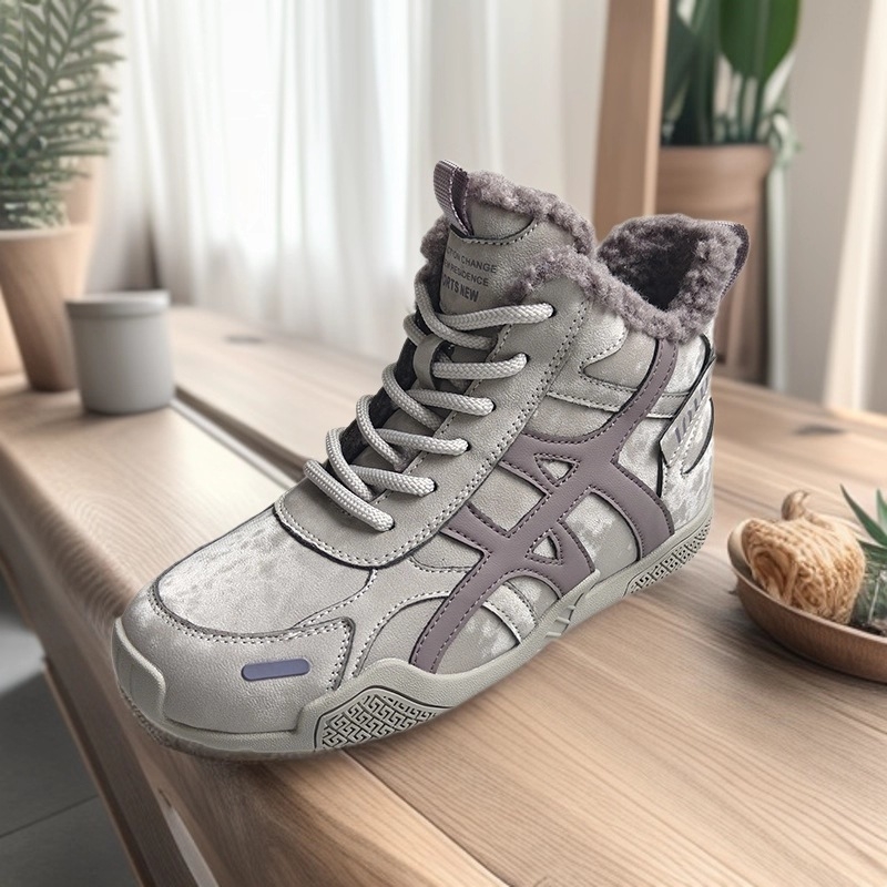 Pantofi de iarnă pentru femei, cu înălțime peste gleznă, căptușeală velur, exterior din piele sintetică, interior din bumbac, talpă din cauciuc