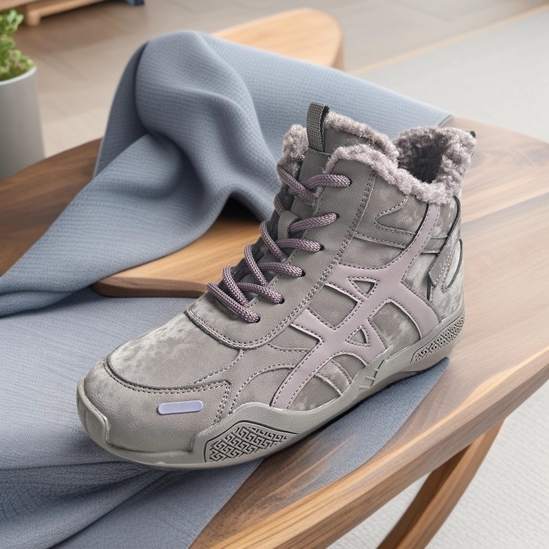 Pantofi de iarnă pentru femei, cu înălțime peste gleznă, căptușeală velur, exterior din piele sintetică, interior din bumbac, talpă din cauciuc