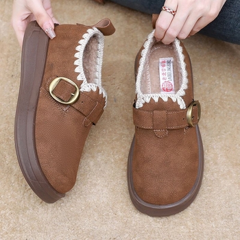 Botine damă din velur pentru iarnă, impermeabile, anti-derapare, căptușite cu fleece artificial, talpă PU, slip-on