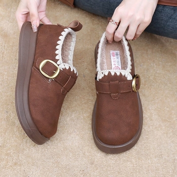 Botine damă din velur pentru iarnă, impermeabile, anti-derapare, căptușite cu fleece artificial, talpă PU, slip-on