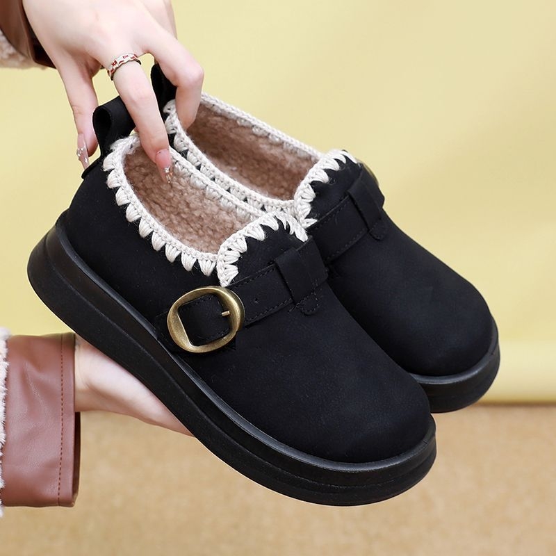 Botine damă din velur pentru iarnă, impermeabile, anti-derapare, căptușite cu fleece artificial, talpă PU, slip-on