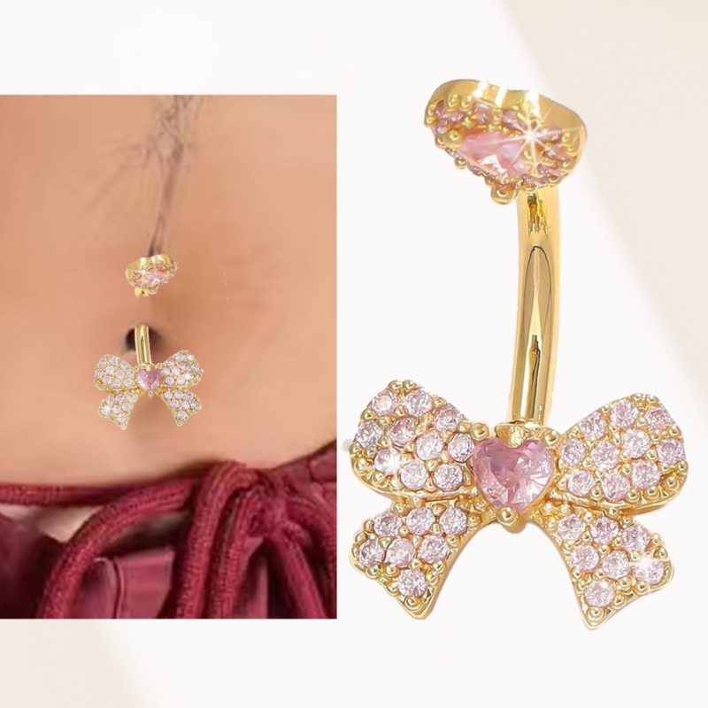 Réz köldökgyűrű, masni alakú, punk stílus, uniszex, rack bevonat, testre szabható