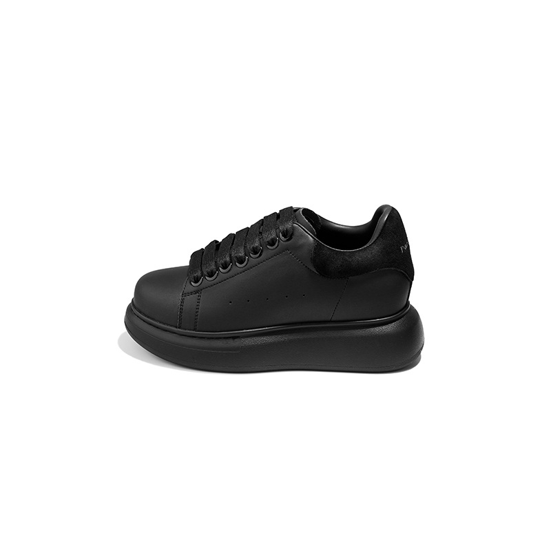 Kožne casual tenisice za svakodnevno nošenje, okrugli vrh, niski gornji dio, debeli klin 6-8 cm, gumeno pjenasta potplata