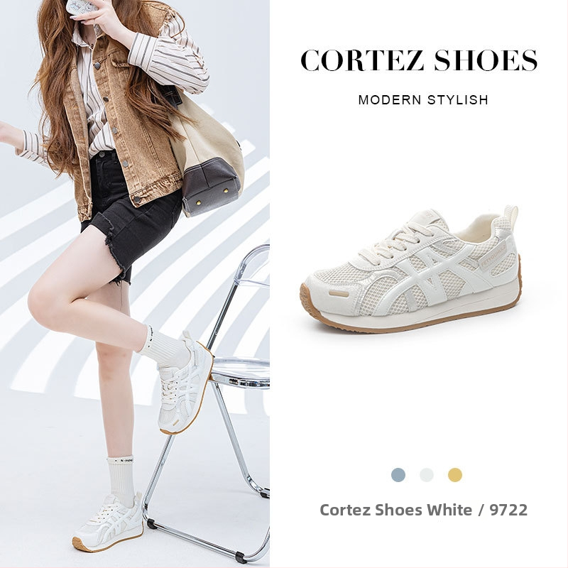 Adidași pentru femei cu talpă groasă și creștere internă a înălțimii, partea superioară din piele în două straturi cu plasă respirabilă, model dungat, închidere cu șiret în față