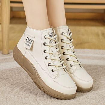 Pantofi casual pentru femei, vârf rotund, partea superioară PU, talpă TPR, închidere cu șireturi, 3–5 cm toc