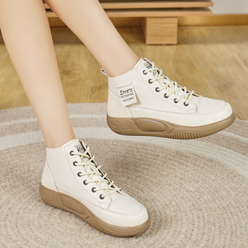 Pantofi casual pentru femei, vârf rotund, partea superioară PU, talpă TPR, închidere cu șireturi, 3–5 cm toc