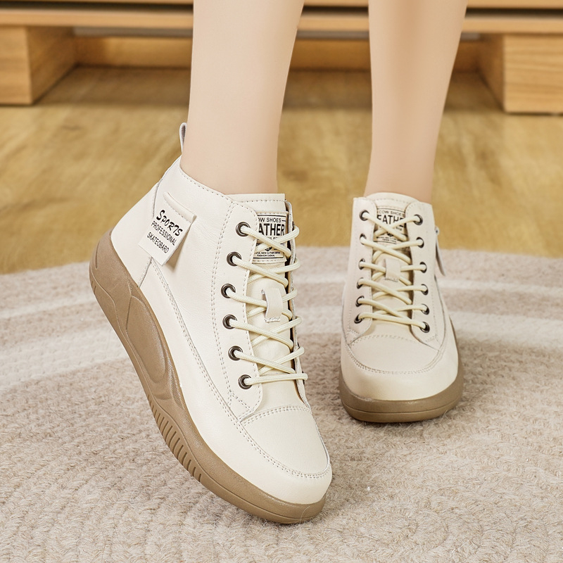 Pantofi casual pentru femei, vârf rotund, partea superioară PU, talpă TPR, închidere cu șireturi, 3–5 cm toc