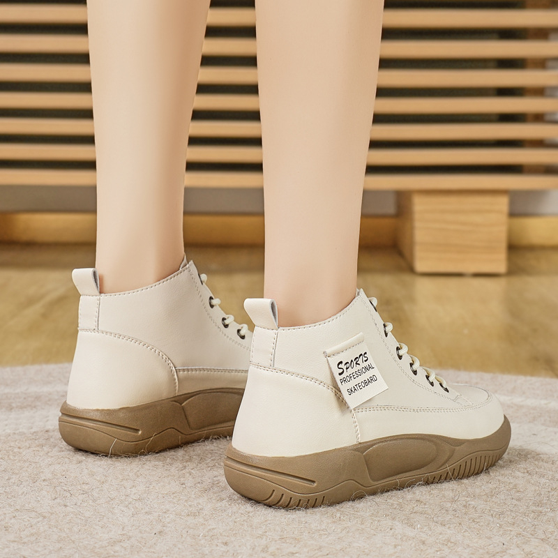 Pantofi casual pentru femei, vârf rotund, partea superioară PU, talpă TPR, închidere cu șireturi, 3–5 cm toc