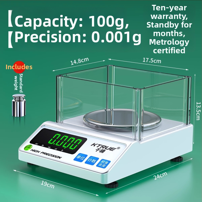 Tekstila elektroniskā balansa svari audumu, papīra un kartona mērīšanai; kvadrātiskais gramos paraugs; diska svars; zīmols Qianque, modelis Jewelry scale