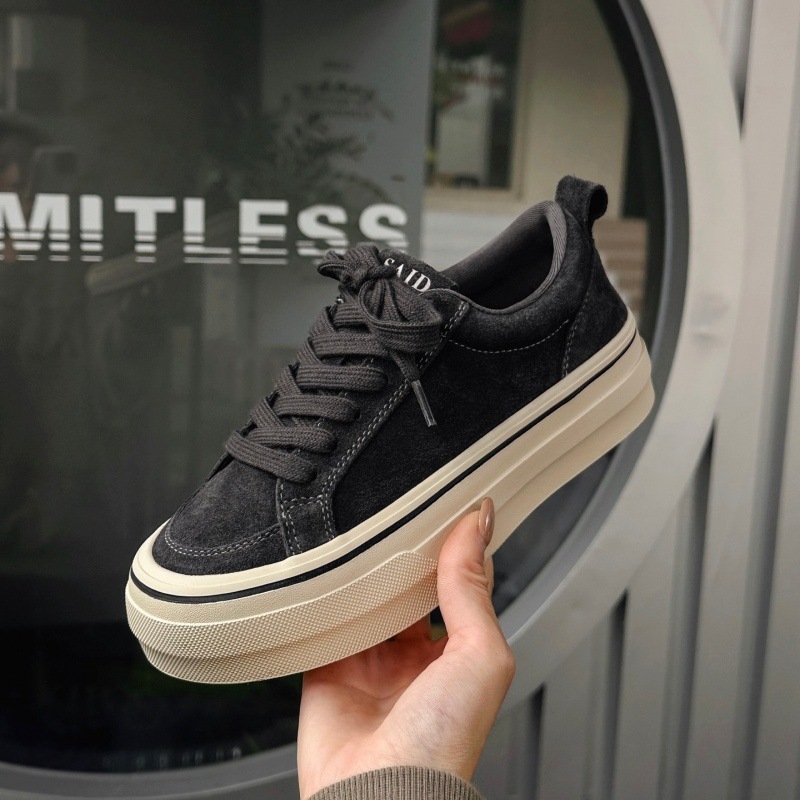 Ženske tenisice za svakodnevnu upotrebu od split kože, okrugla prst, niski vrh, prozračne, srednja visina potpetice 3-5 cm (Split leather upper; Round toe; Low-top; Breathable; Medium heel 3-5 cm)