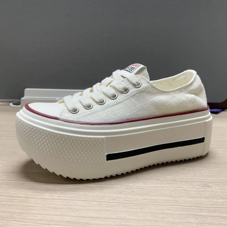 Ženske canvas tenisice s debelom potplatom za povećanje visine, prozračne ljetne casual, gornji dio od denima, đon od gume-peno, vezanje šnuraljicama, niski kroj